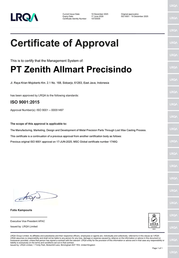 ISO 9001:2015 & PED 2014/68/EU Certifications Transitioned to LRQA